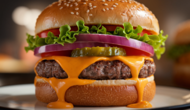 Classic cheeseburger with a juicy beef patty, melted cheddar cheese, fresh lettuce, tomato, onion, and pickles on a toasted sesame bun.