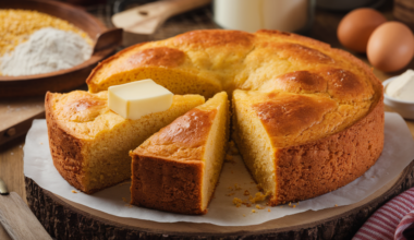 Cornbread recipe - Freshly baked homemade cornbread with a golden crust and a fluffy interior, served with butter melting on top.